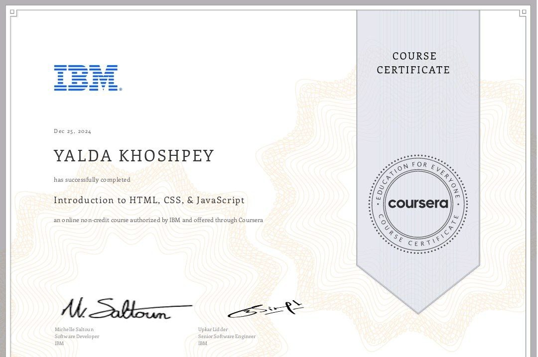 Introduction to HTML, CSS, and JavaScript Certificate
